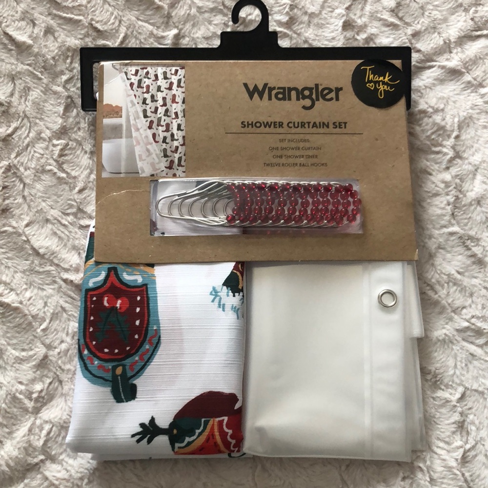Wrangler Western Cowboy Boots Design Shower Curtain Set with Hooks NEW